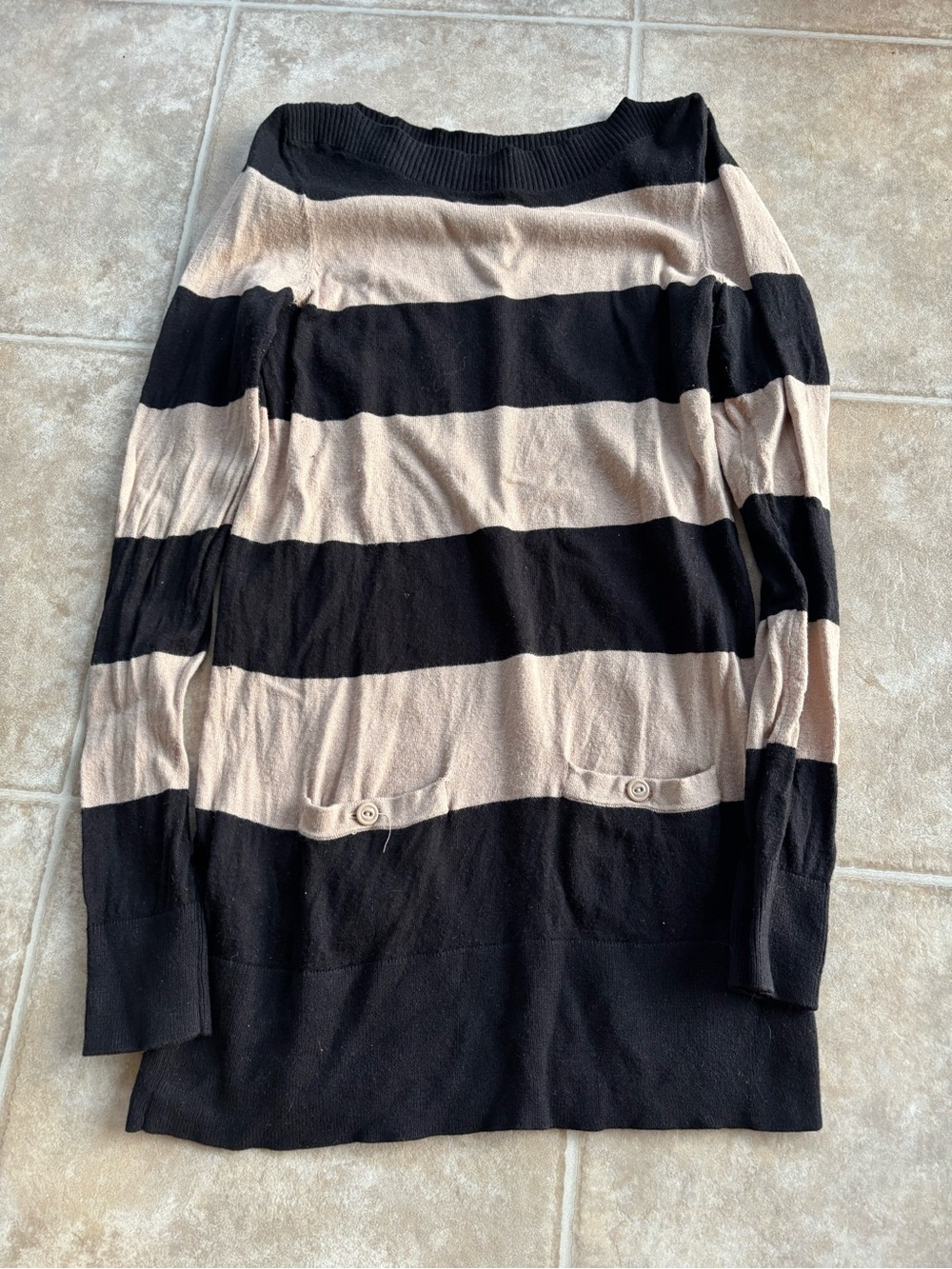 LOFT Striped Long Sleeve Sweater in Black and Beige